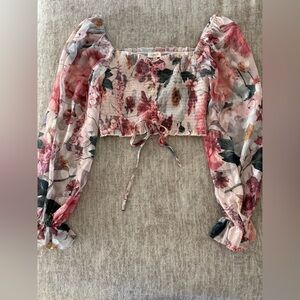 A.peach smocked chiffon floral top size M